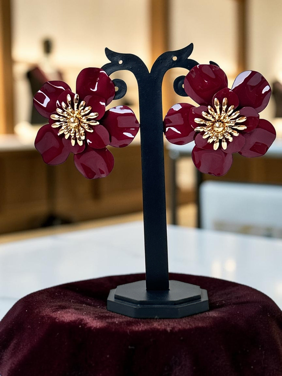 Red Enamel Floral Earrings