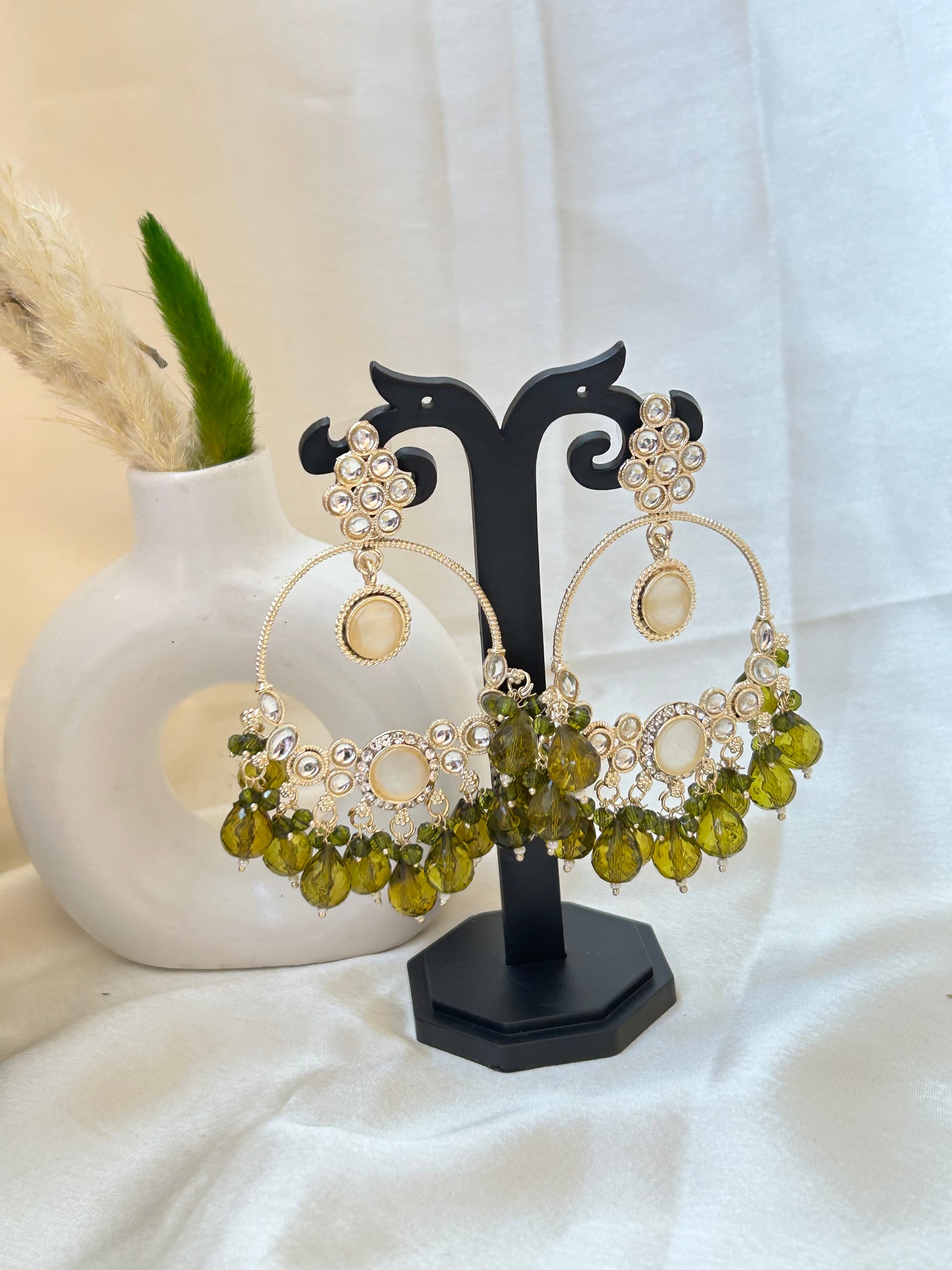 green chandbali earrings
