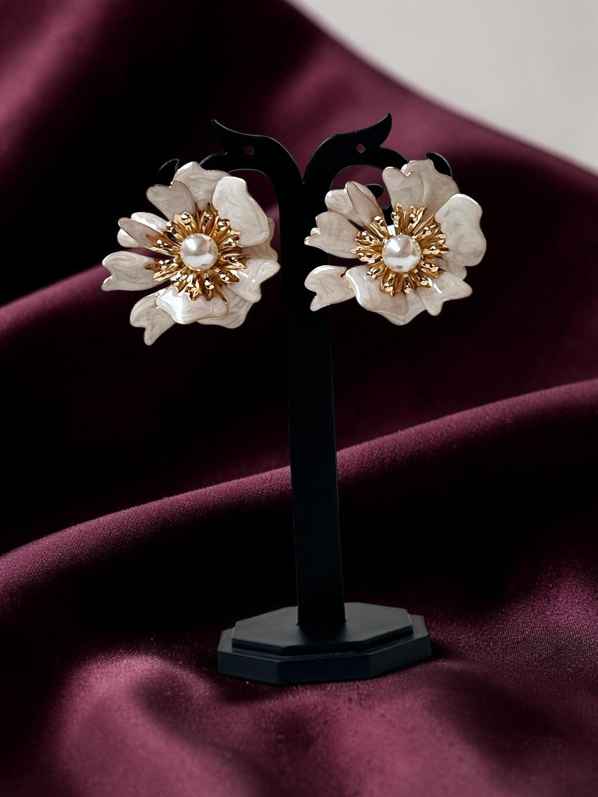 White Floral Earrings