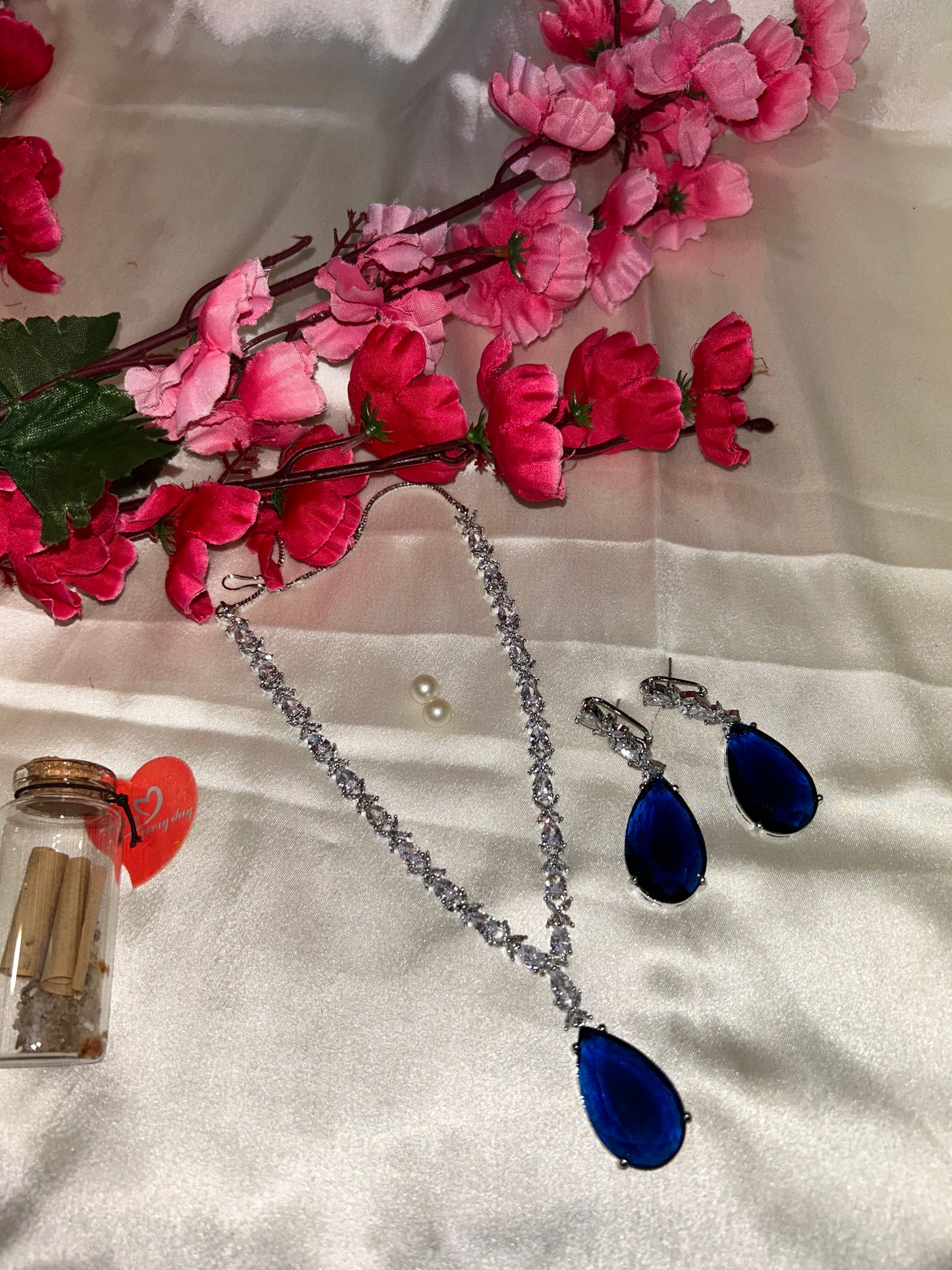 Deepika navy pendant necklace