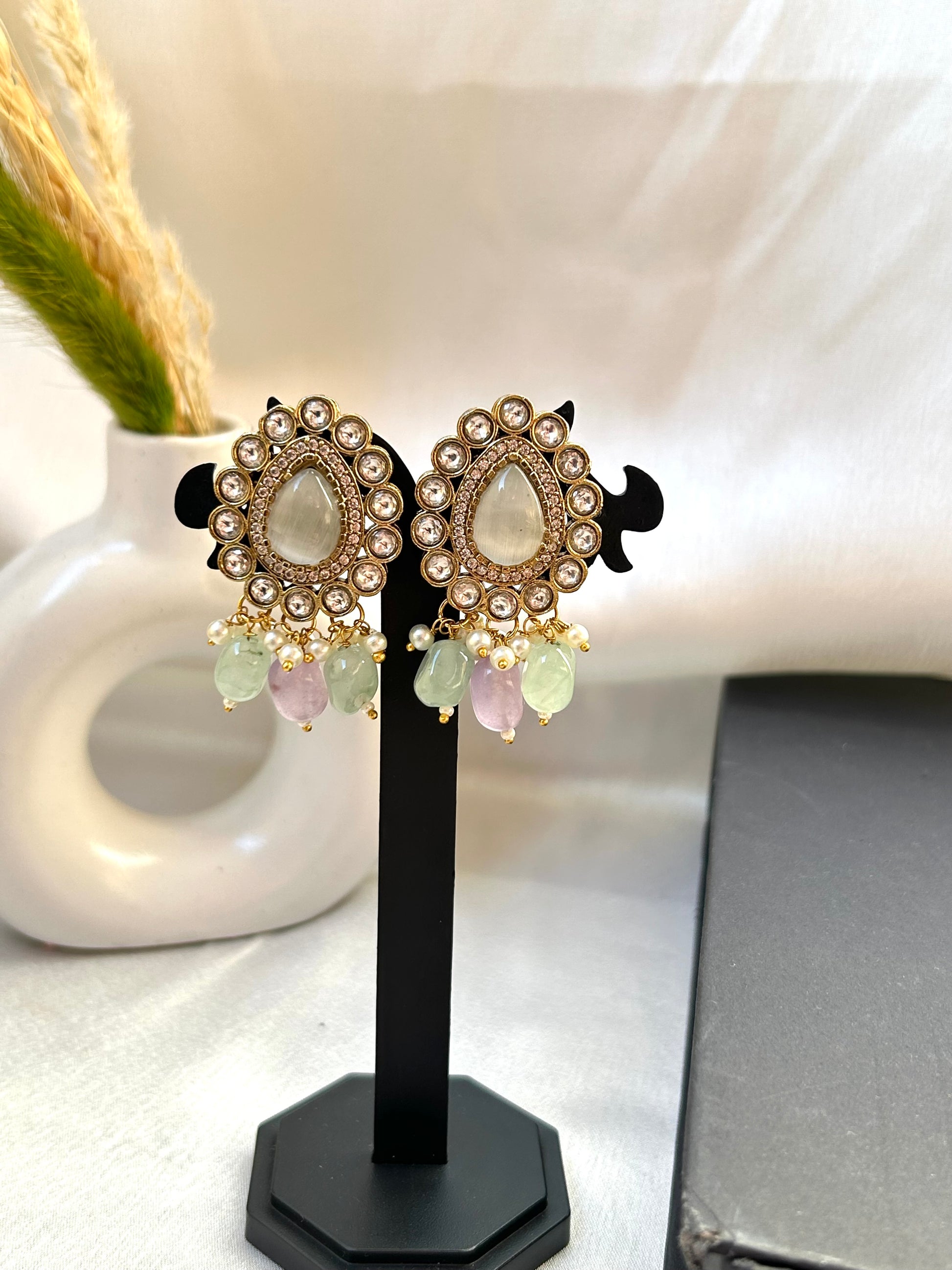 "Parineeti Multicolor Kundan Rani Haar – A gold-plated bridal necklace set with vibrant multicolored gemstones and matching earrings