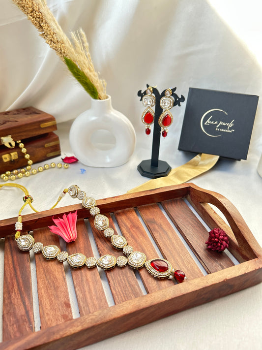 Ramya Red kundan necklace set