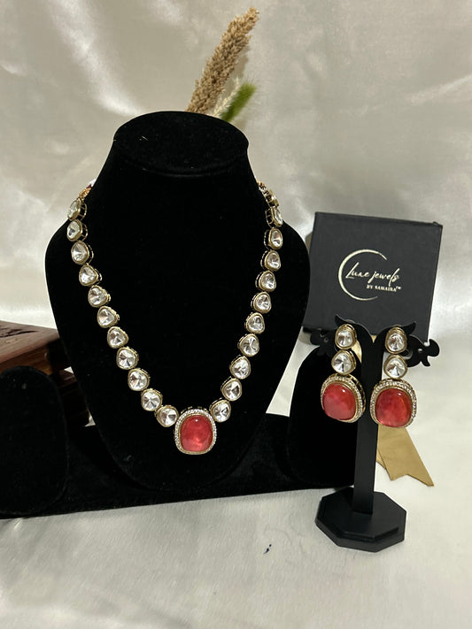 orange kundan necklace set