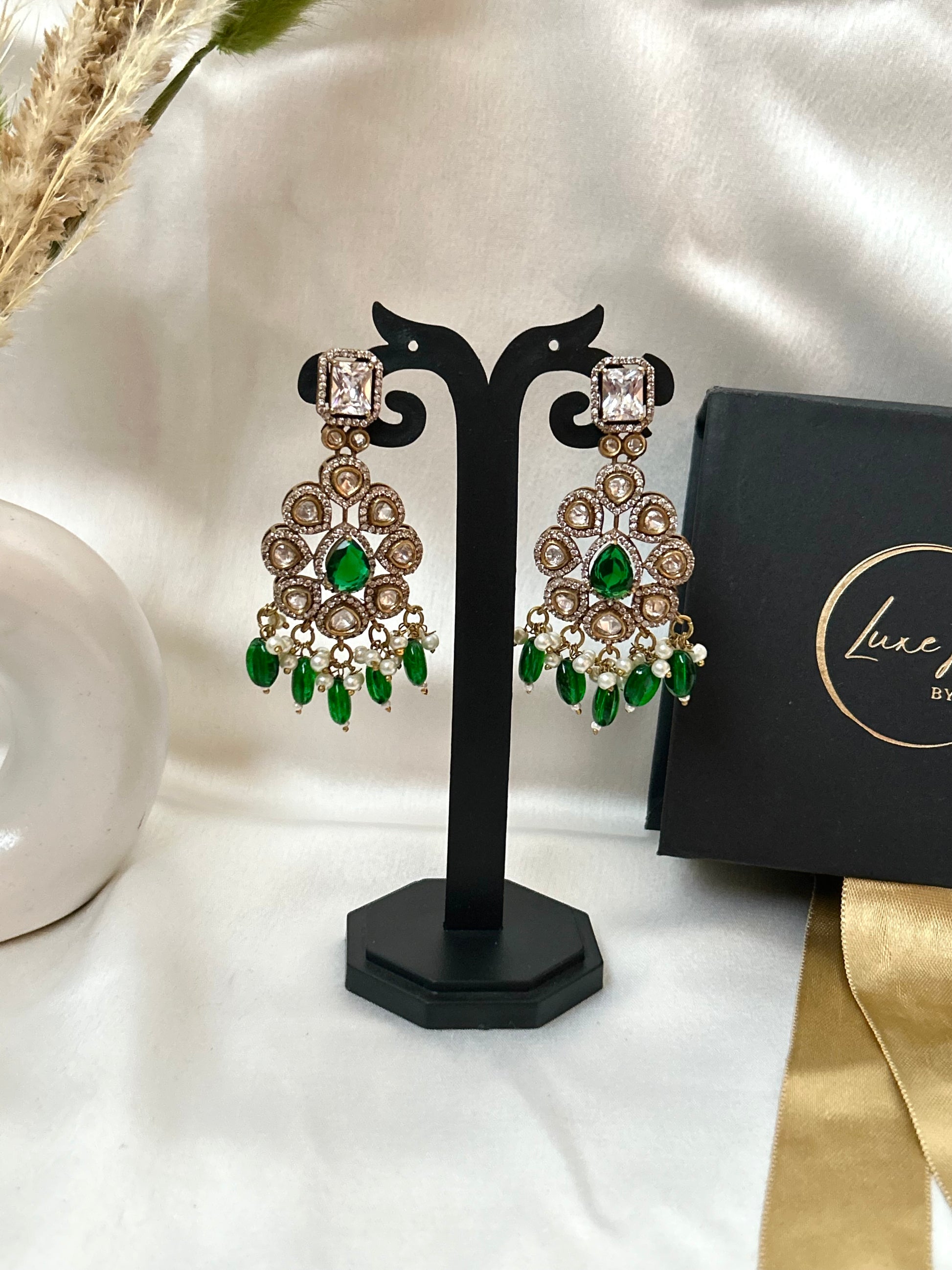 Green long kundan necklaceset