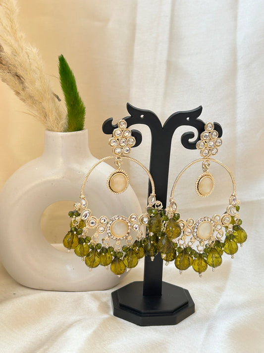 green chandbali earrings