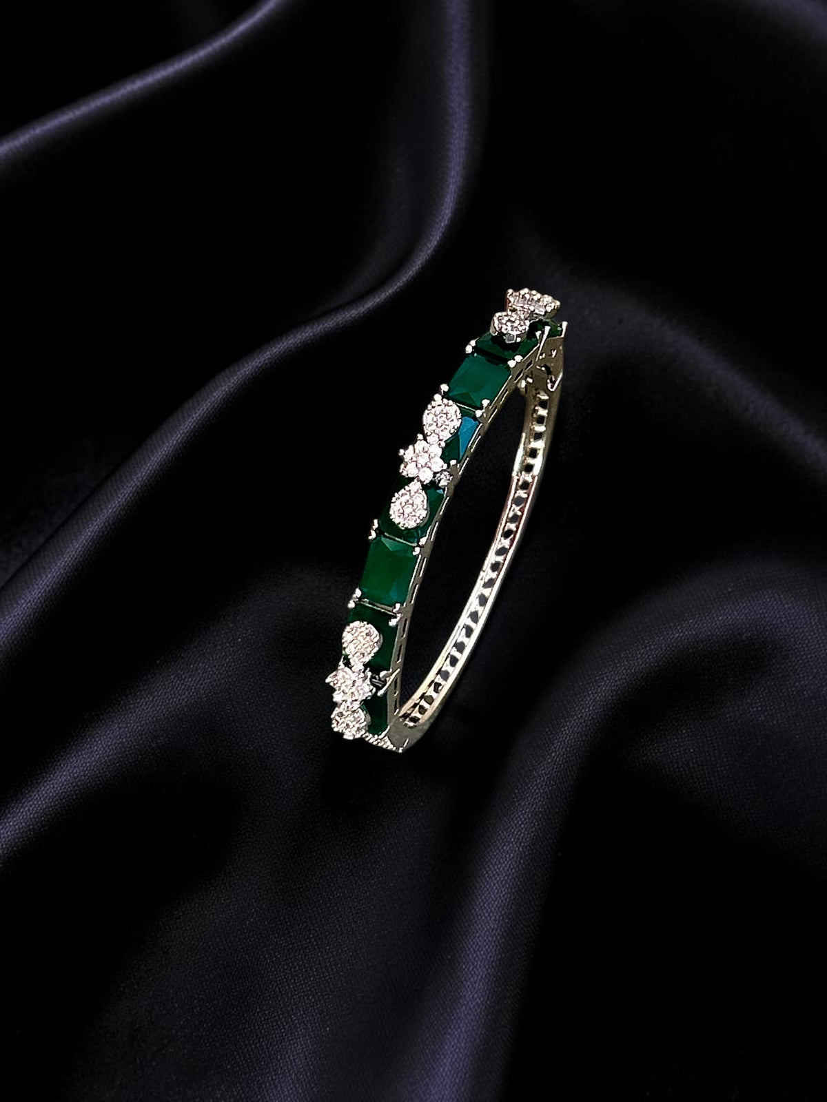 Sleek Silver Emerald Bracelet