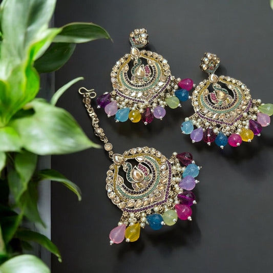 Jivika multi earrings and tikka