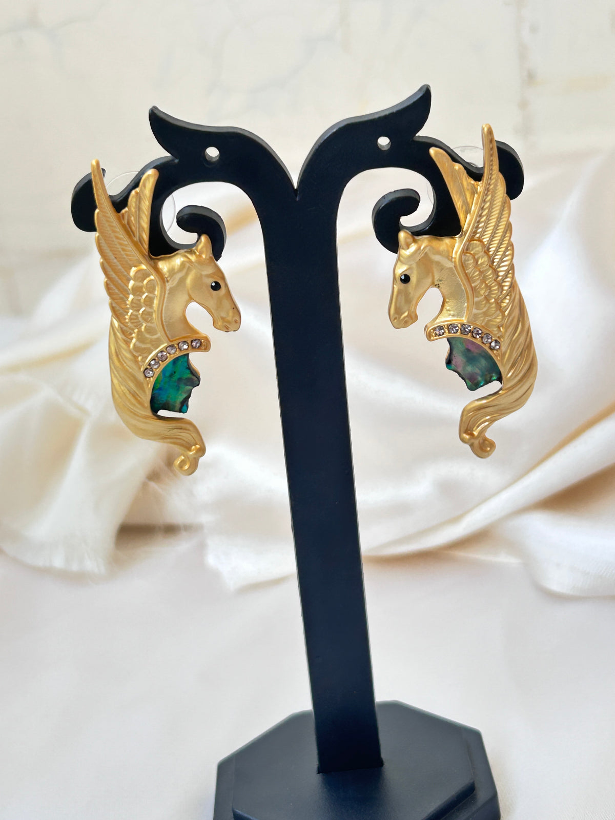 Flying matte gold hourse earrings