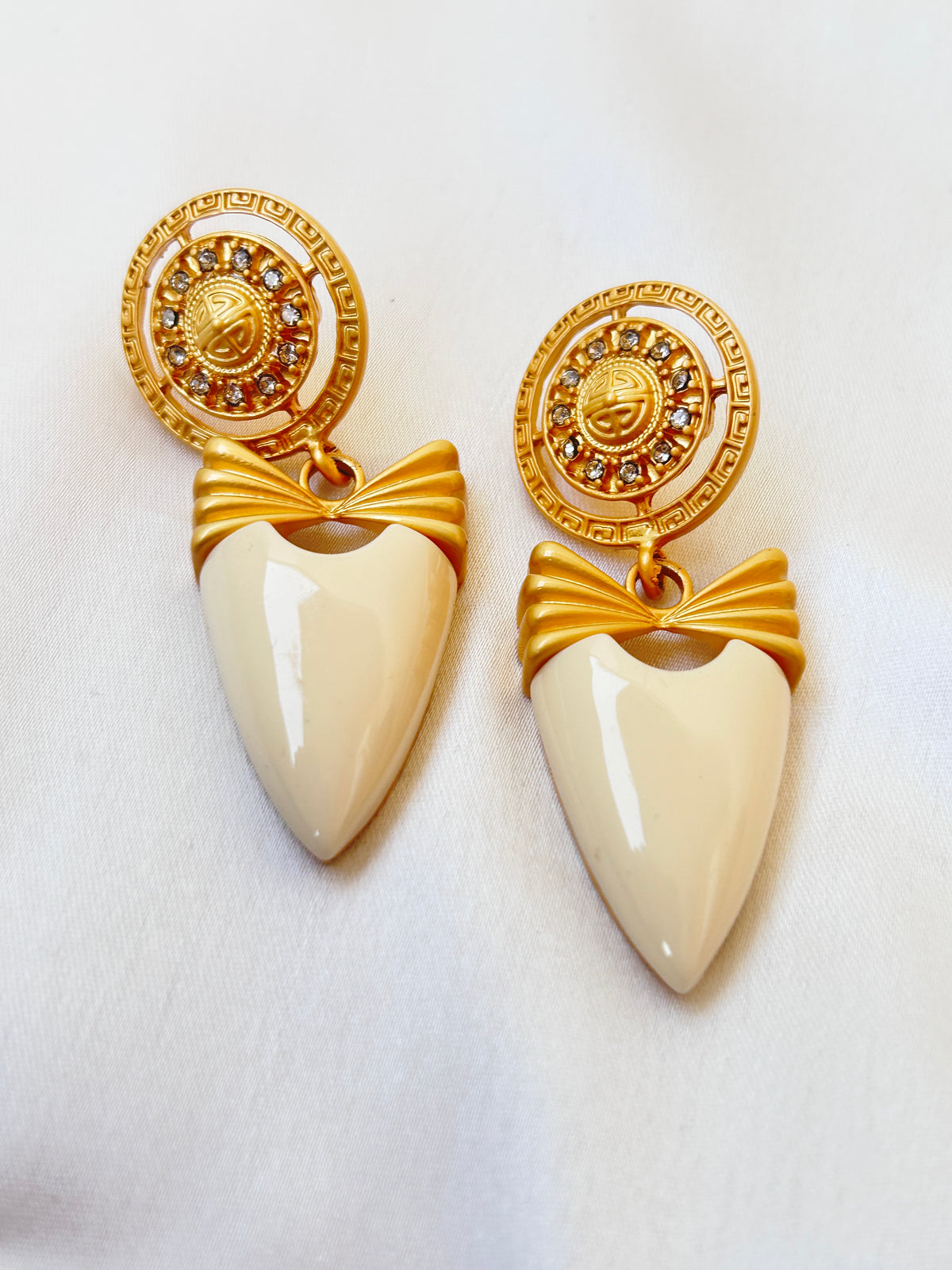 Ivory Enamel Heart Earrings