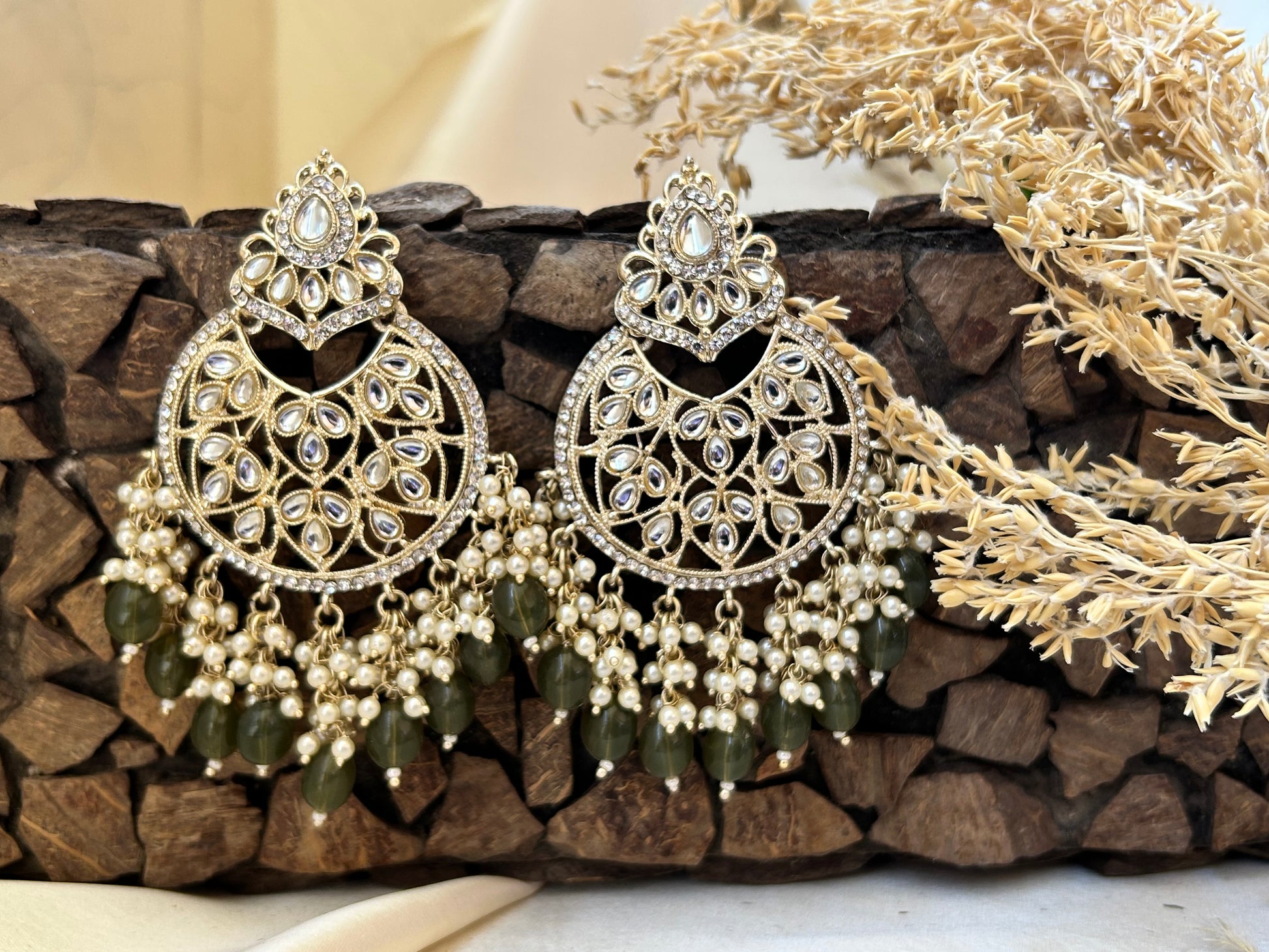 green chandbali earrings
