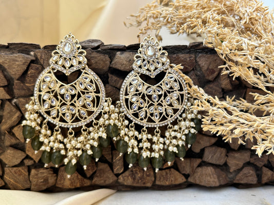 green chandbali earrings