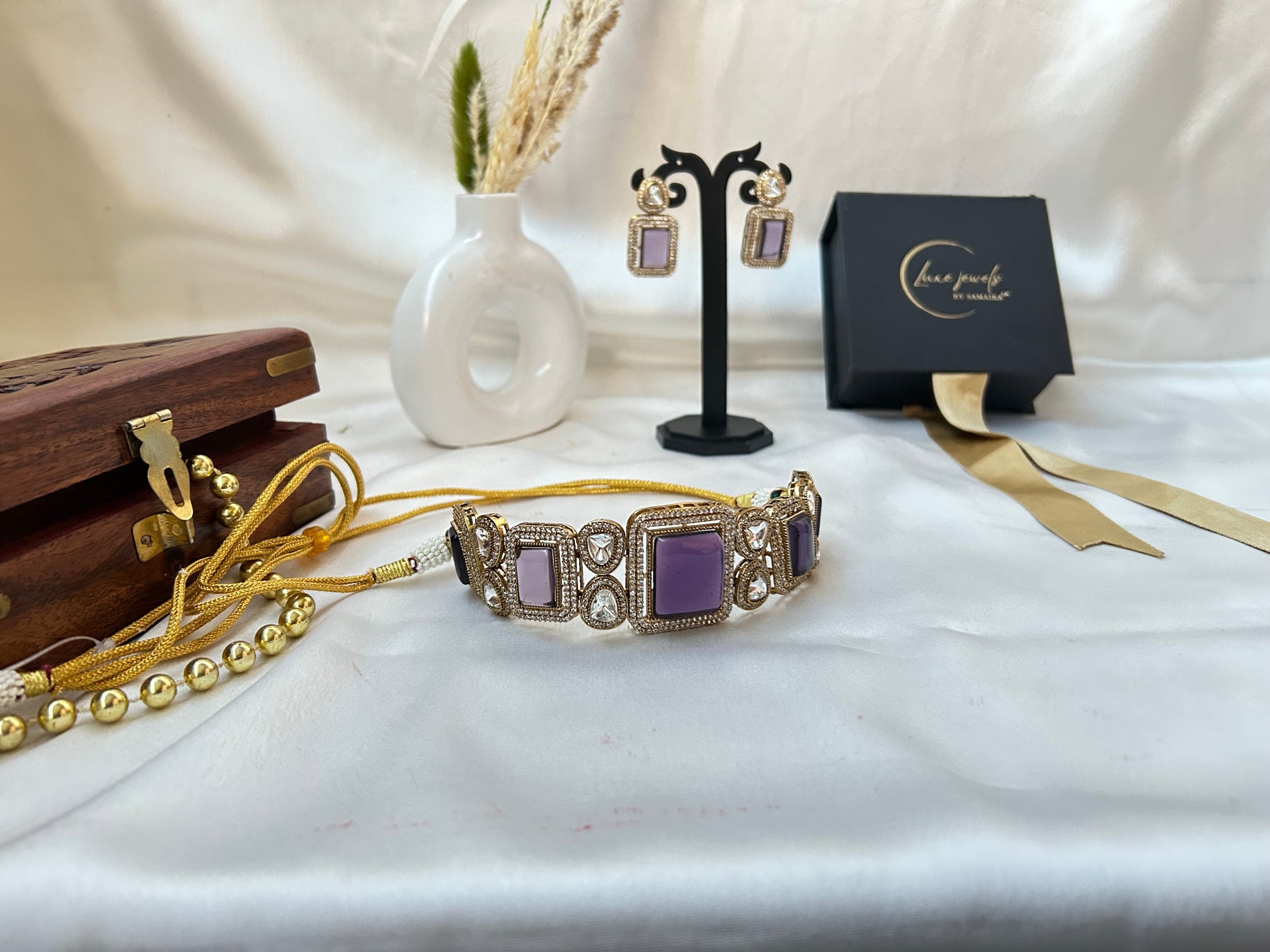 Purple Kundan AD Necklace Set
