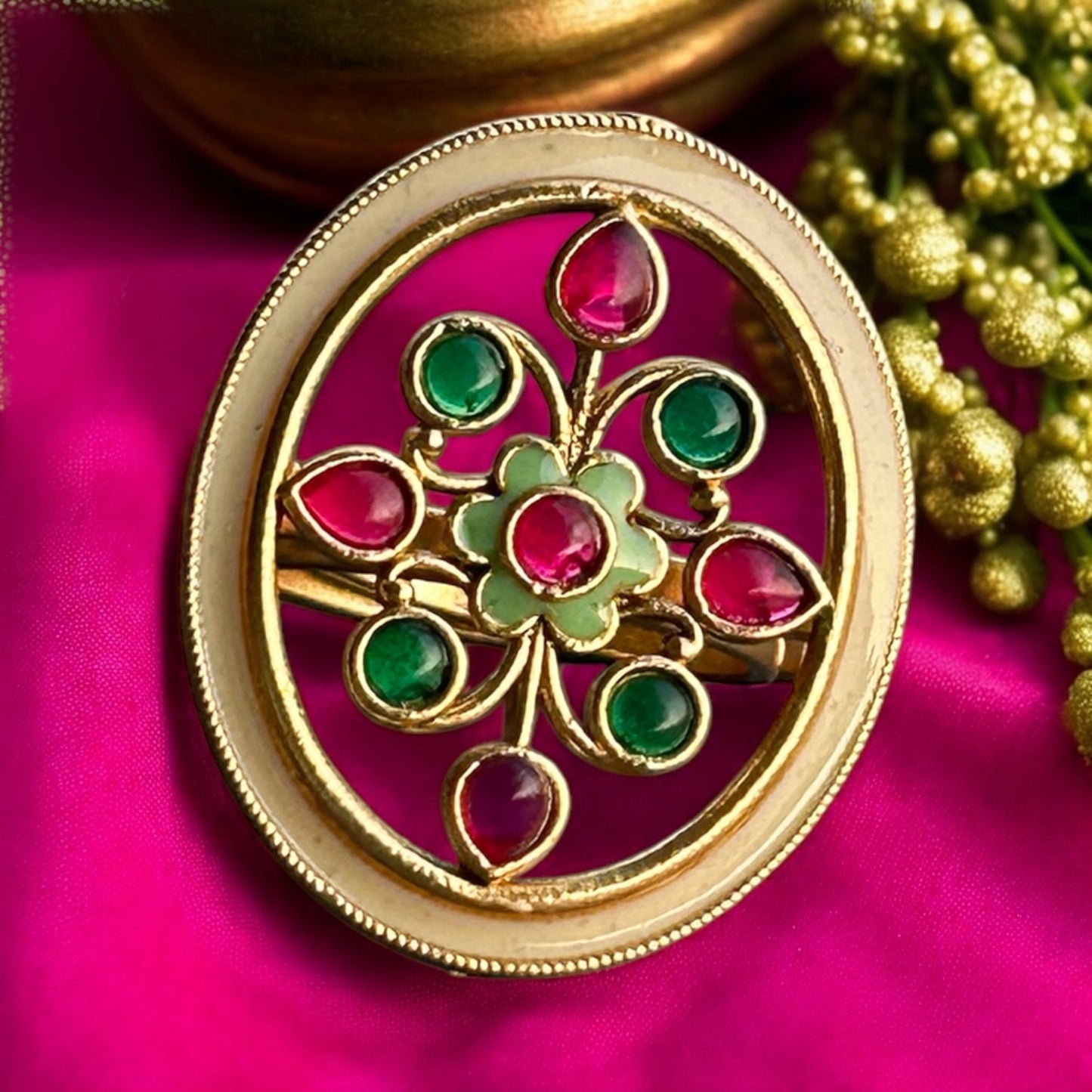Elisa Kundan Enamel Statement Ring