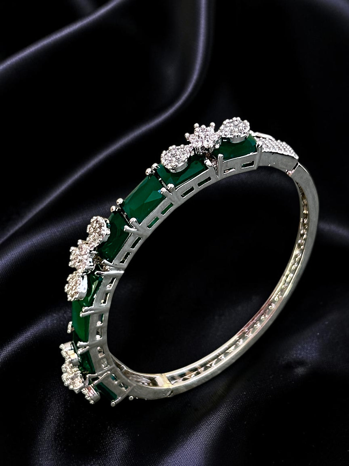Sleek Silver Emerald Bracelet
