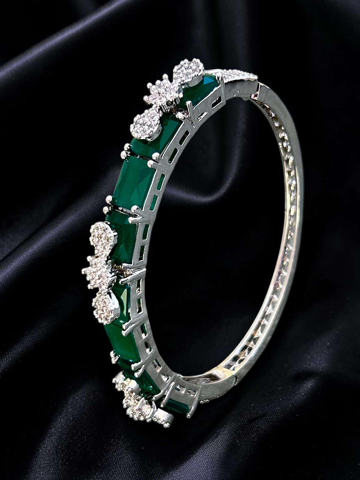 Sleek Silver Emerald Bracelet