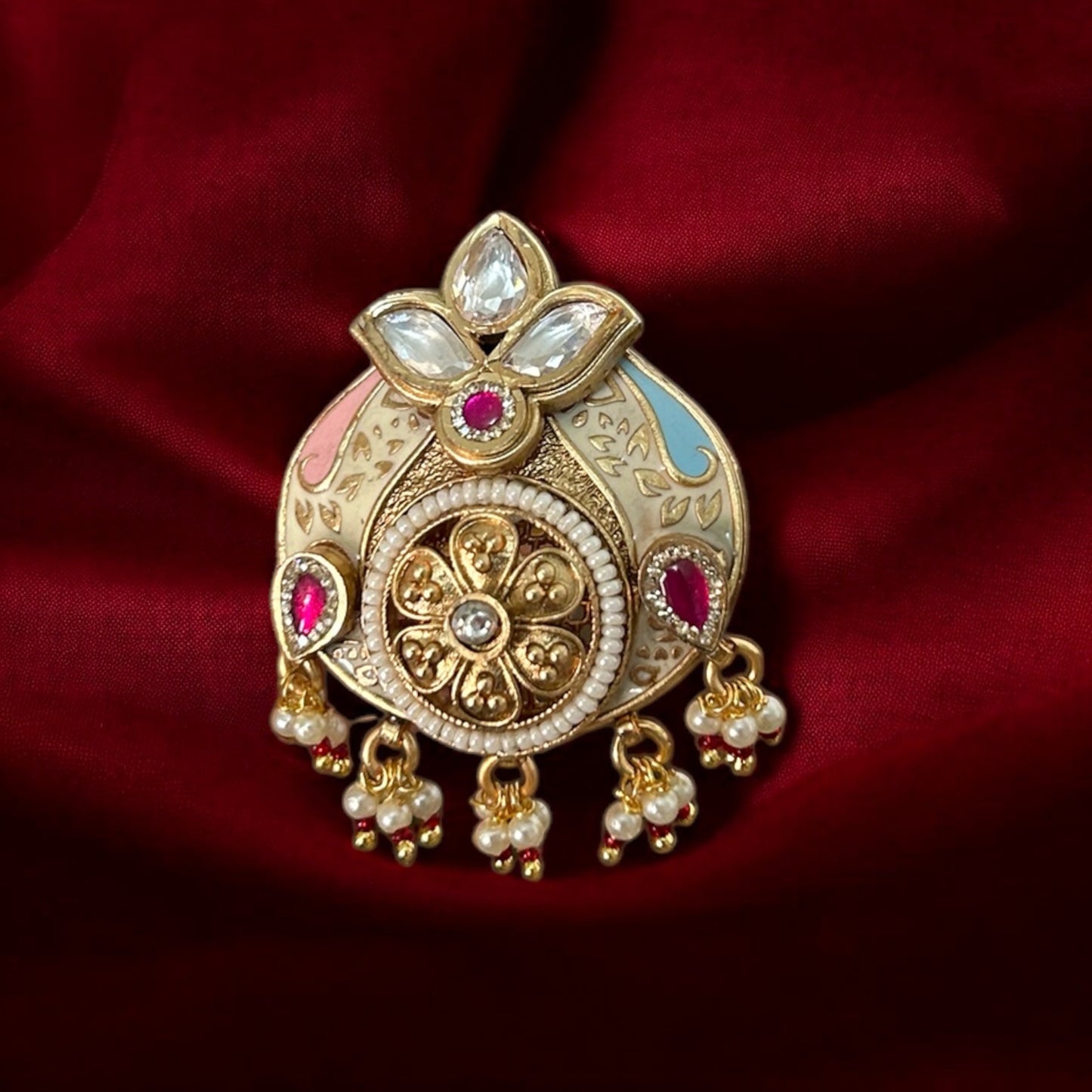 Royal Kundan Enamel Statement Ring