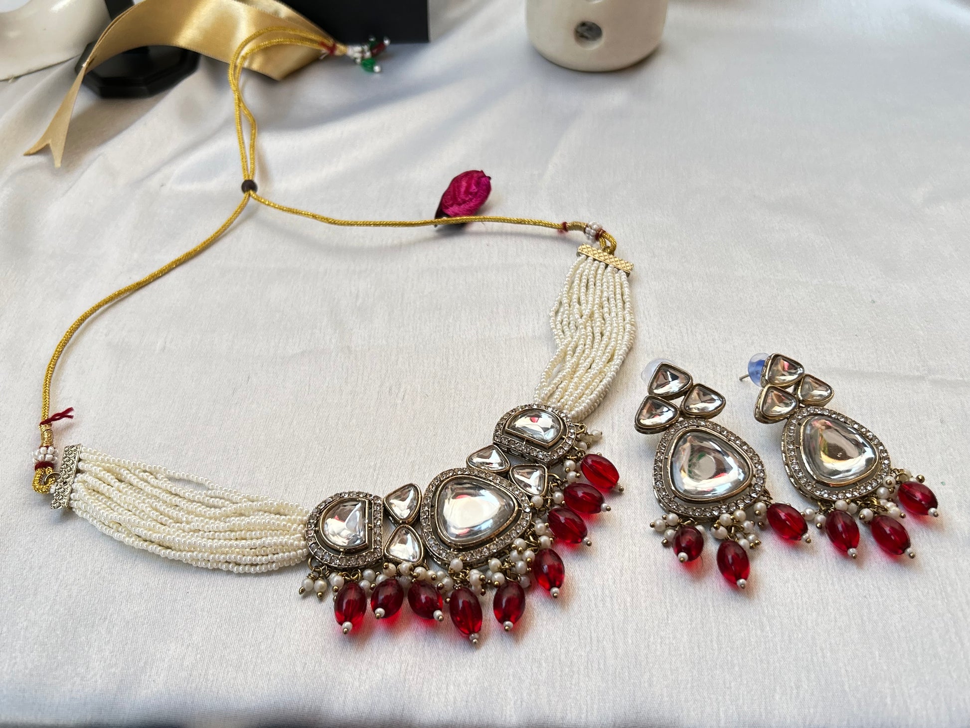 ruby red choker necklaceset