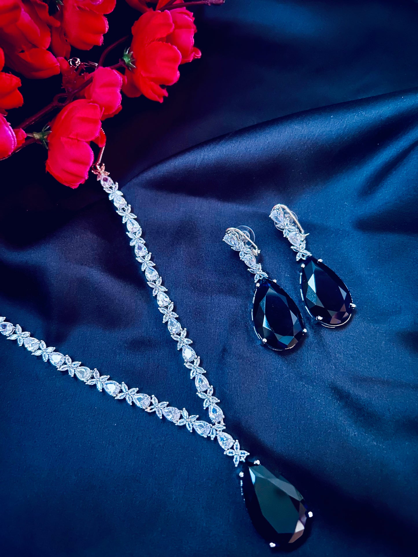 Deepika navy pendant necklace