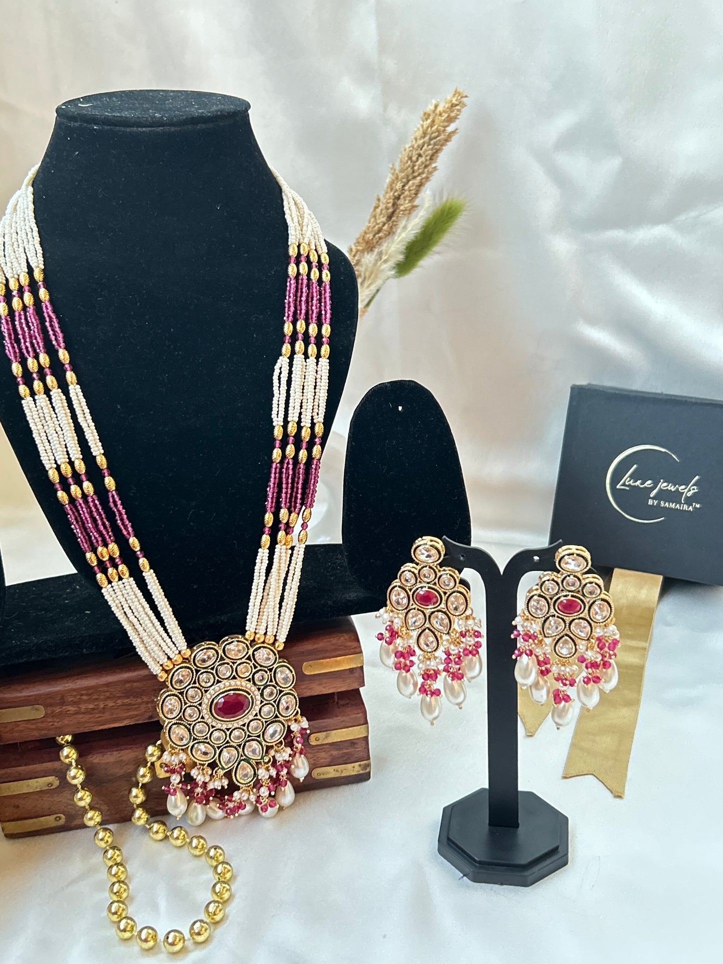 natasha pink rani haar ,long necklace,kundan necklaceset