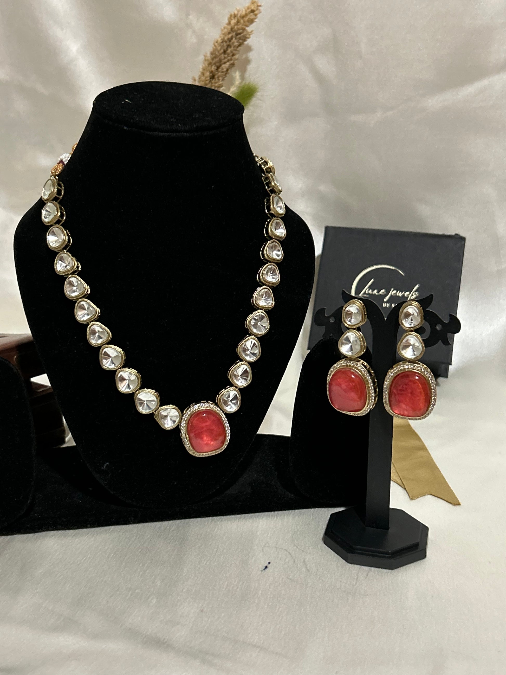 orange kundan necklace set