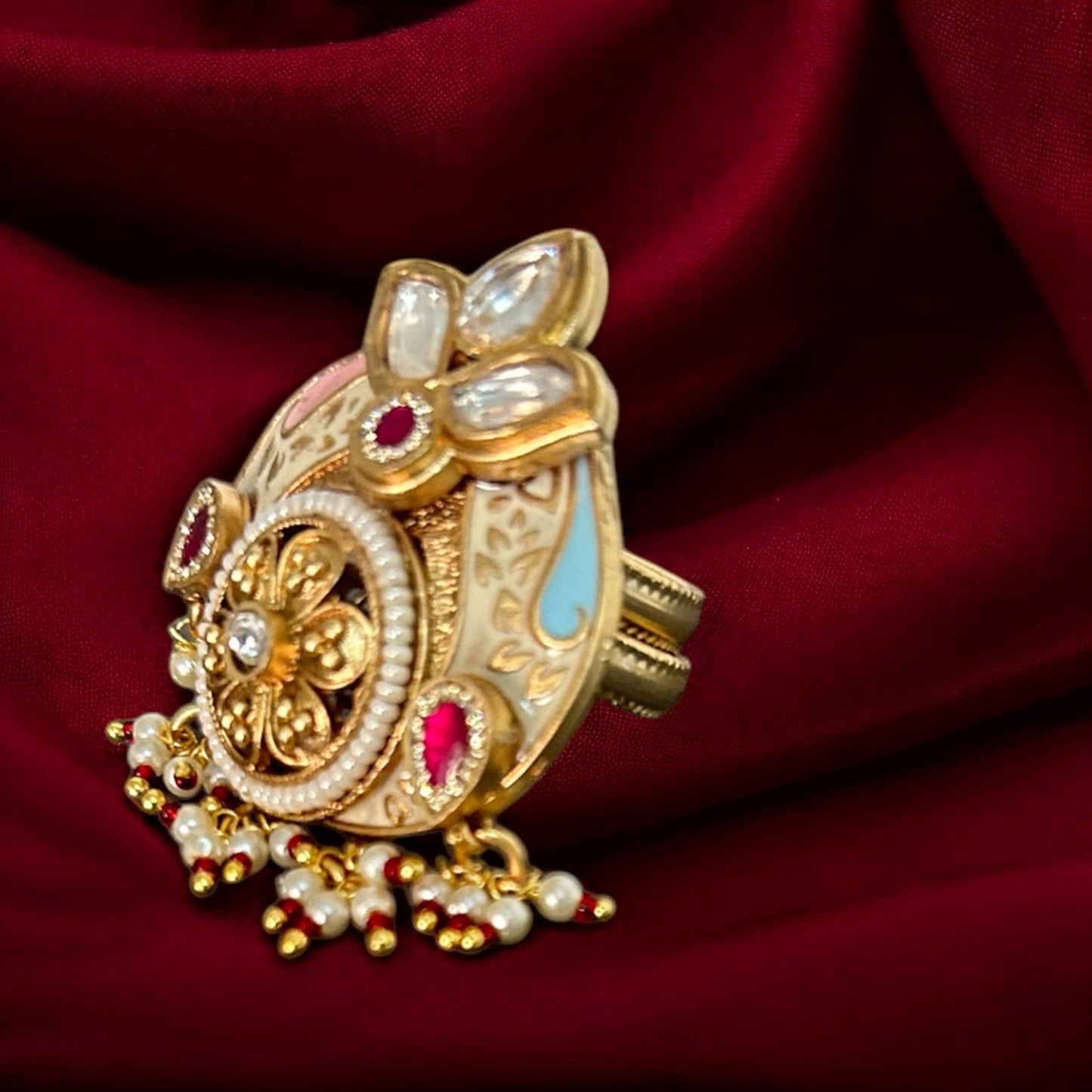 Royal Kundan Enamel Statement Ring