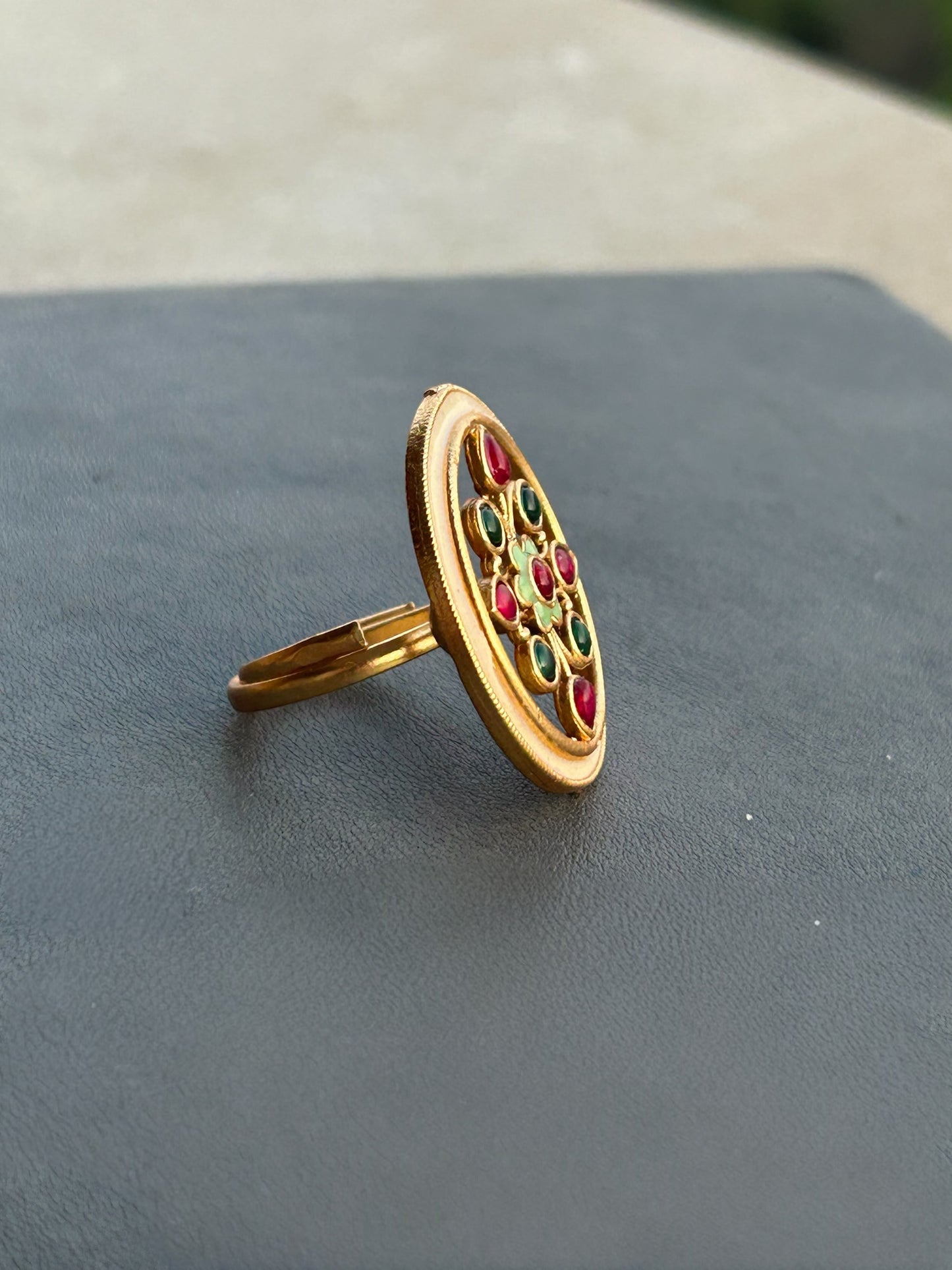 Elisa Kundan Enamel Statement Ring