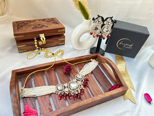 ruby red choker necklaceset