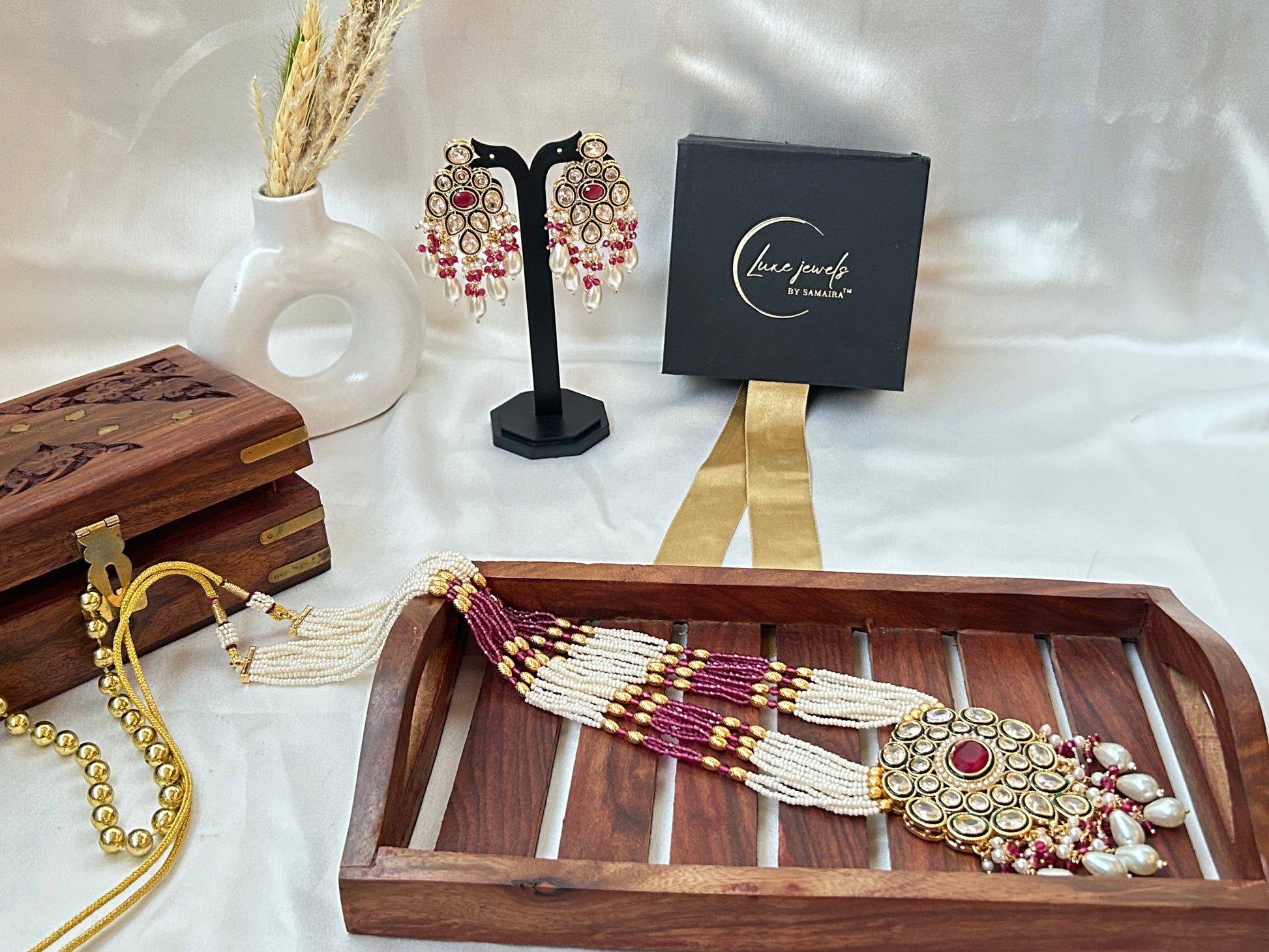 natasha pink rani haar ,long necklace,kundan necklaceset