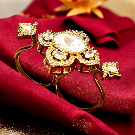 Delicate Kundan Floral Double Finger Ring