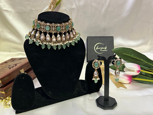 Suruchi sea green  kundan choker necklace