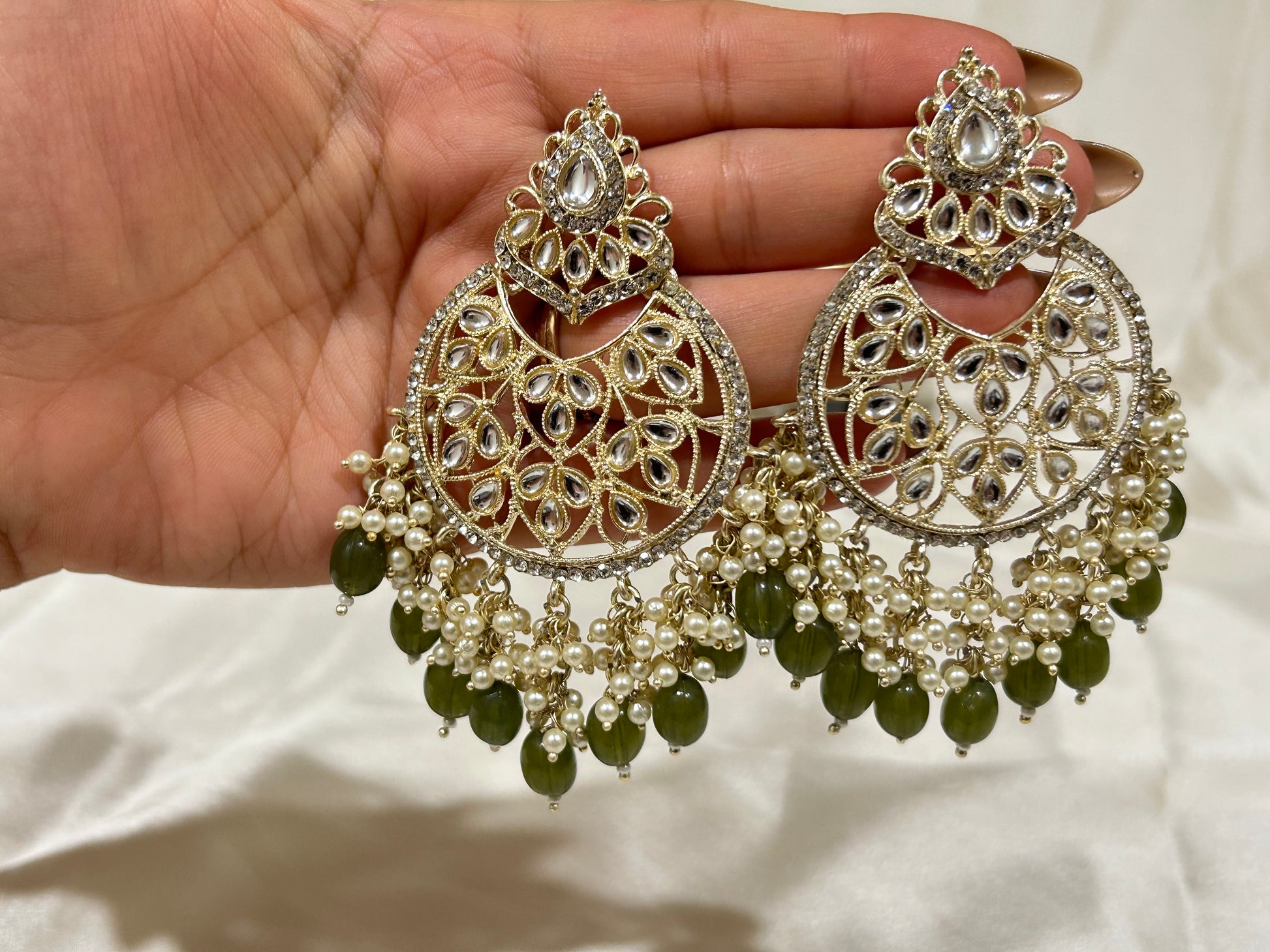 green chandbali earrings