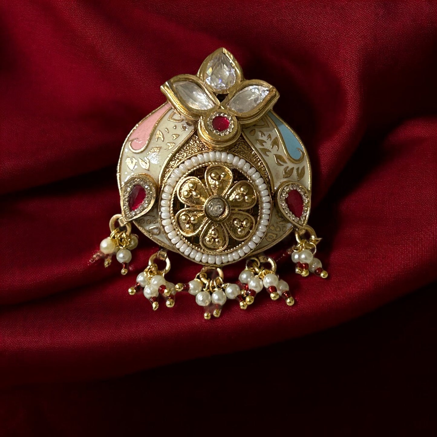 Royal Kundan Enamel Statement Ring
