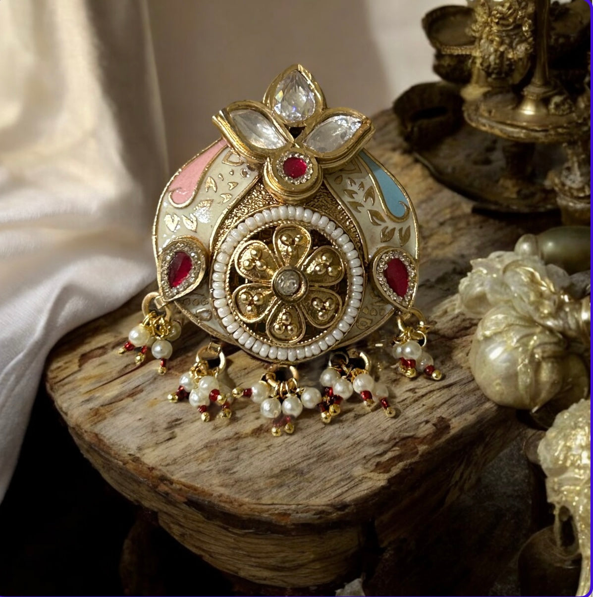 Royal Kundan Enamel Statement Ring