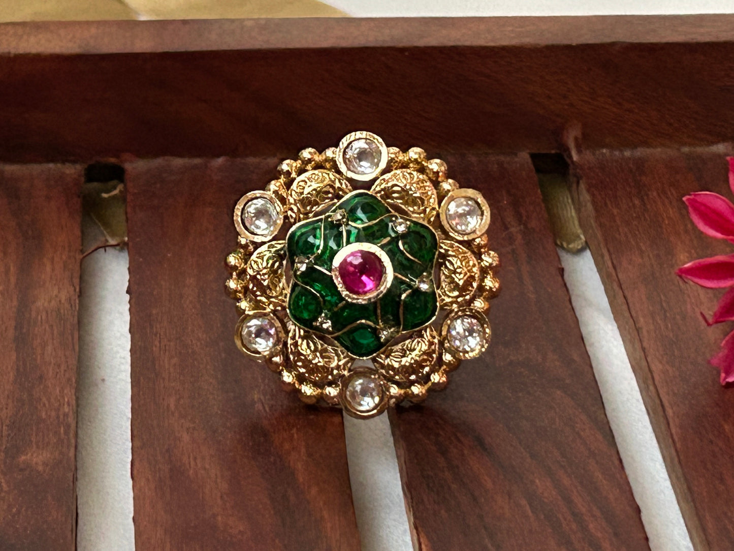 Zoya green floral Ring