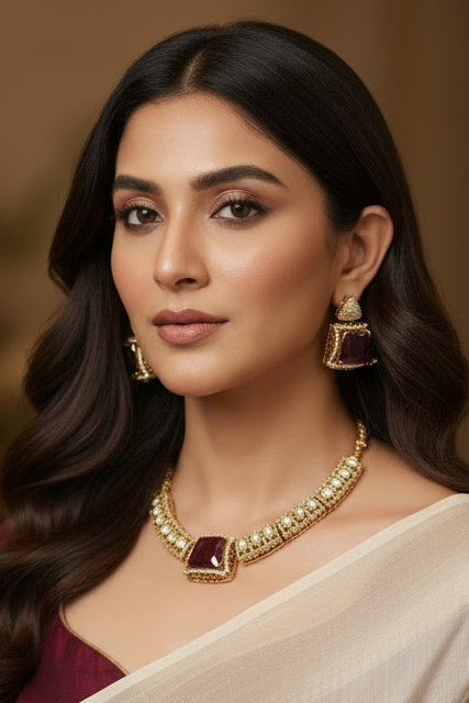 Akshara red collar necklace