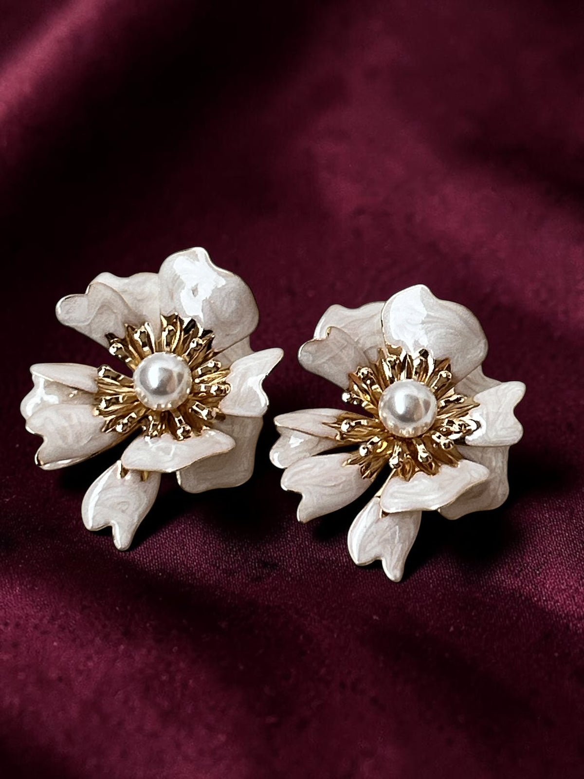 White Floral Earrings