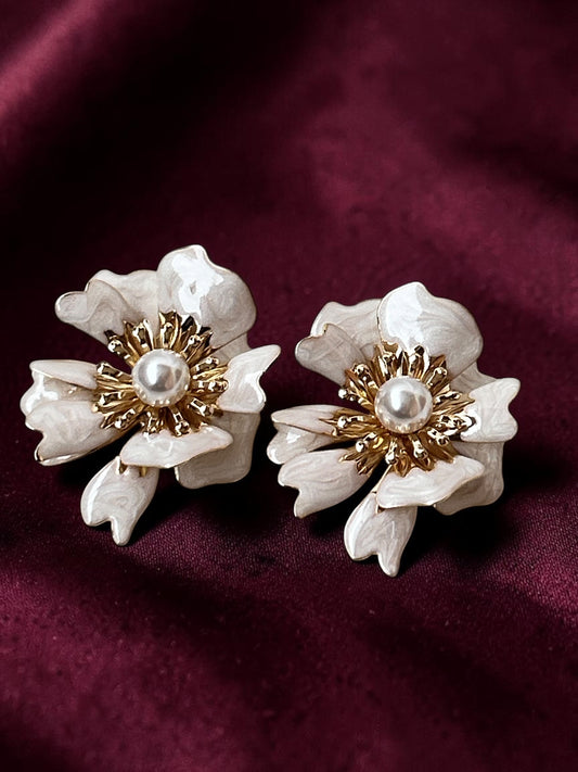 White Floral Earrings