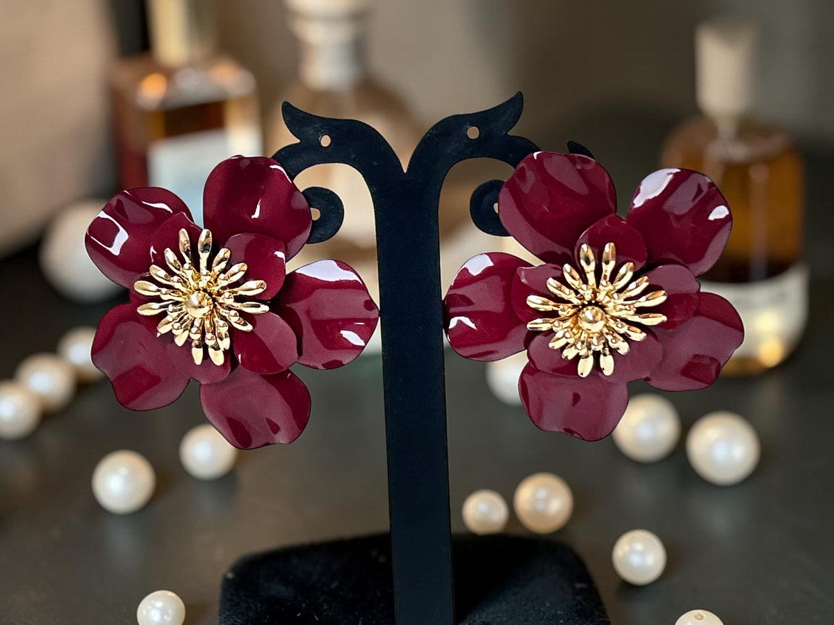 Red Enamel Floral Earrings