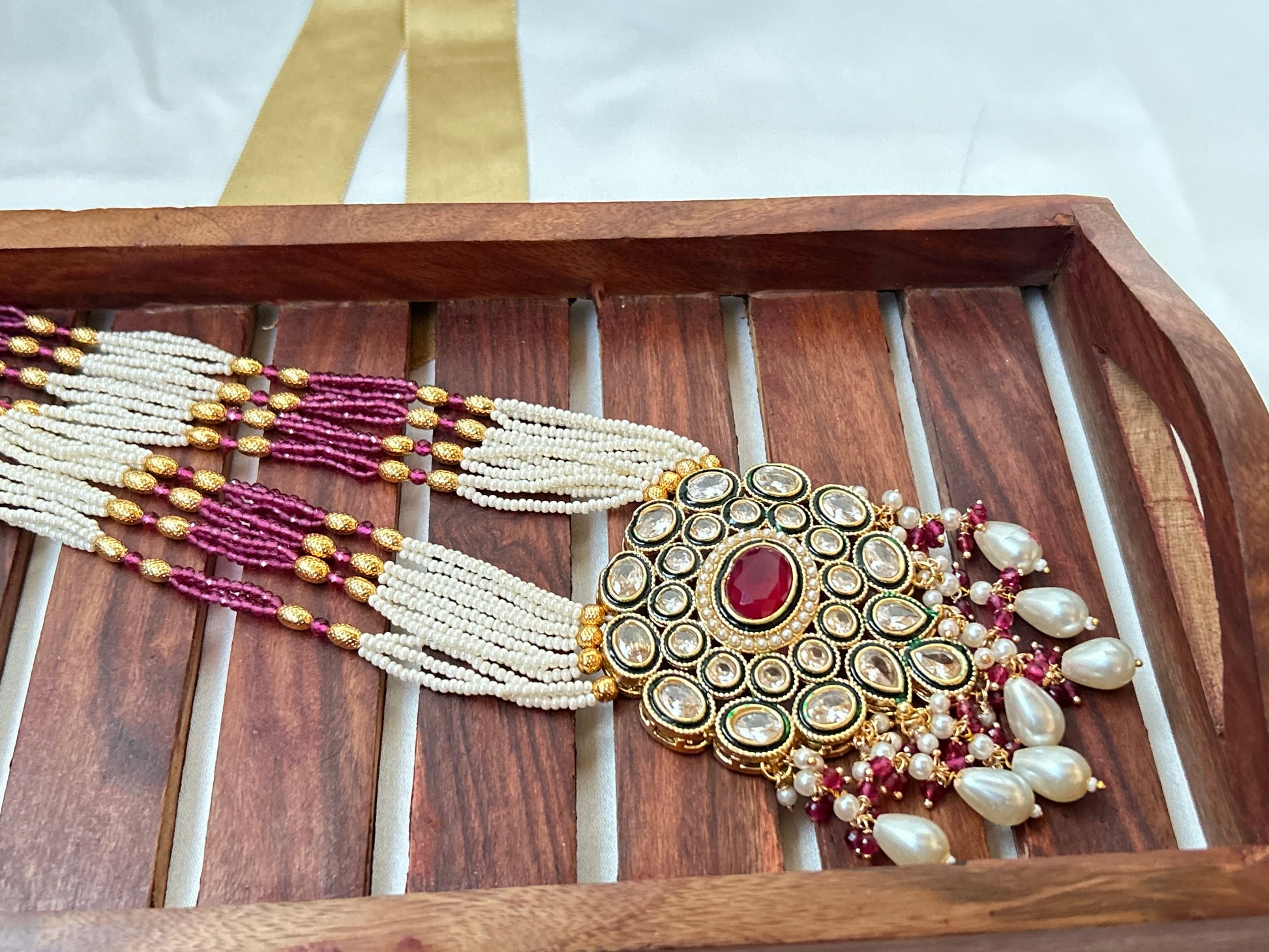 natasha pink rani haar ,long necklace,kundan necklaceset