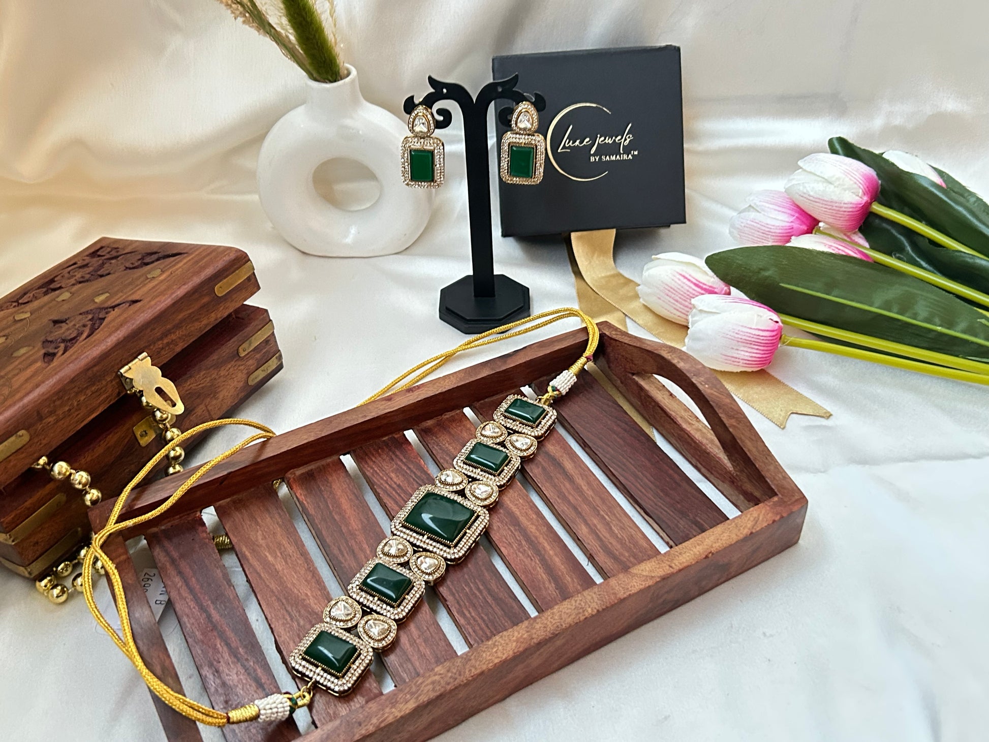 GREEN  AD KUNDAN NECKLACE SET