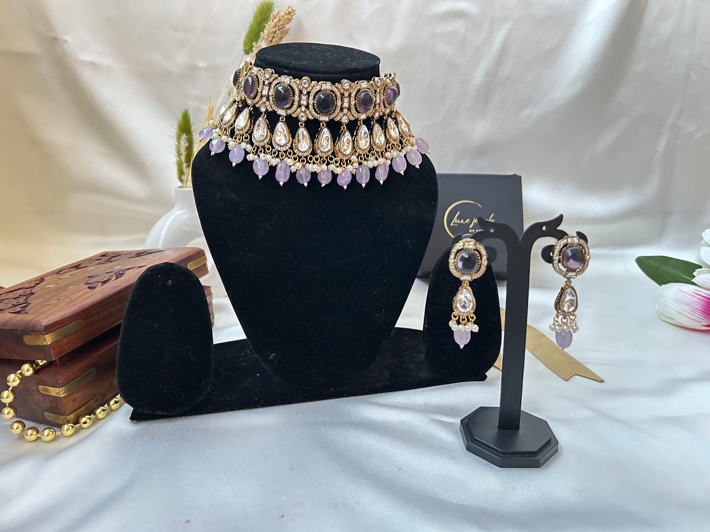 Suruchi purple kundan choker necklace