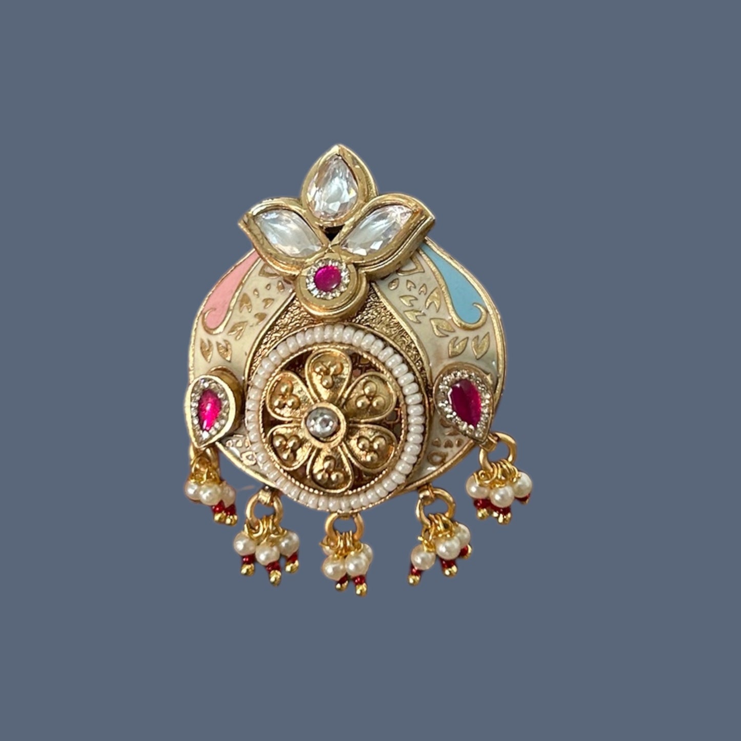 Royal Kundan Enamel Statement Ring