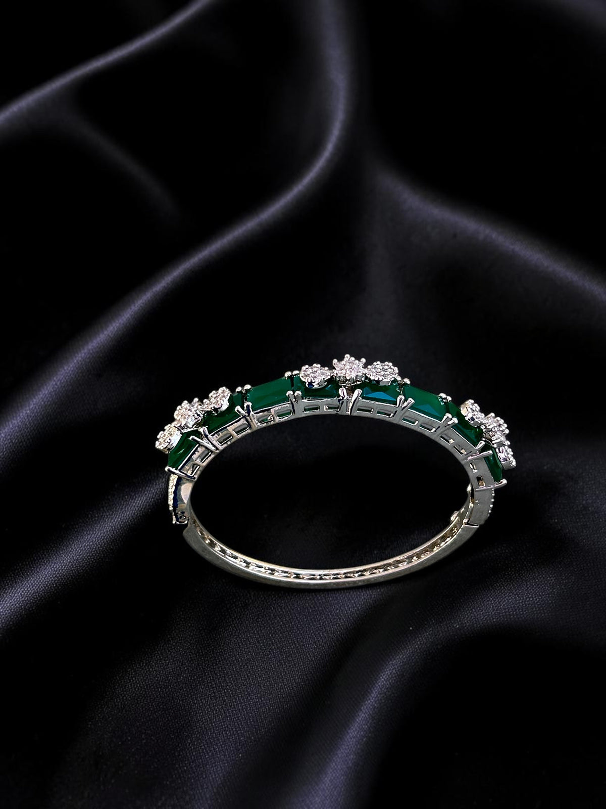 Sleek Silver Emerald Bracelet