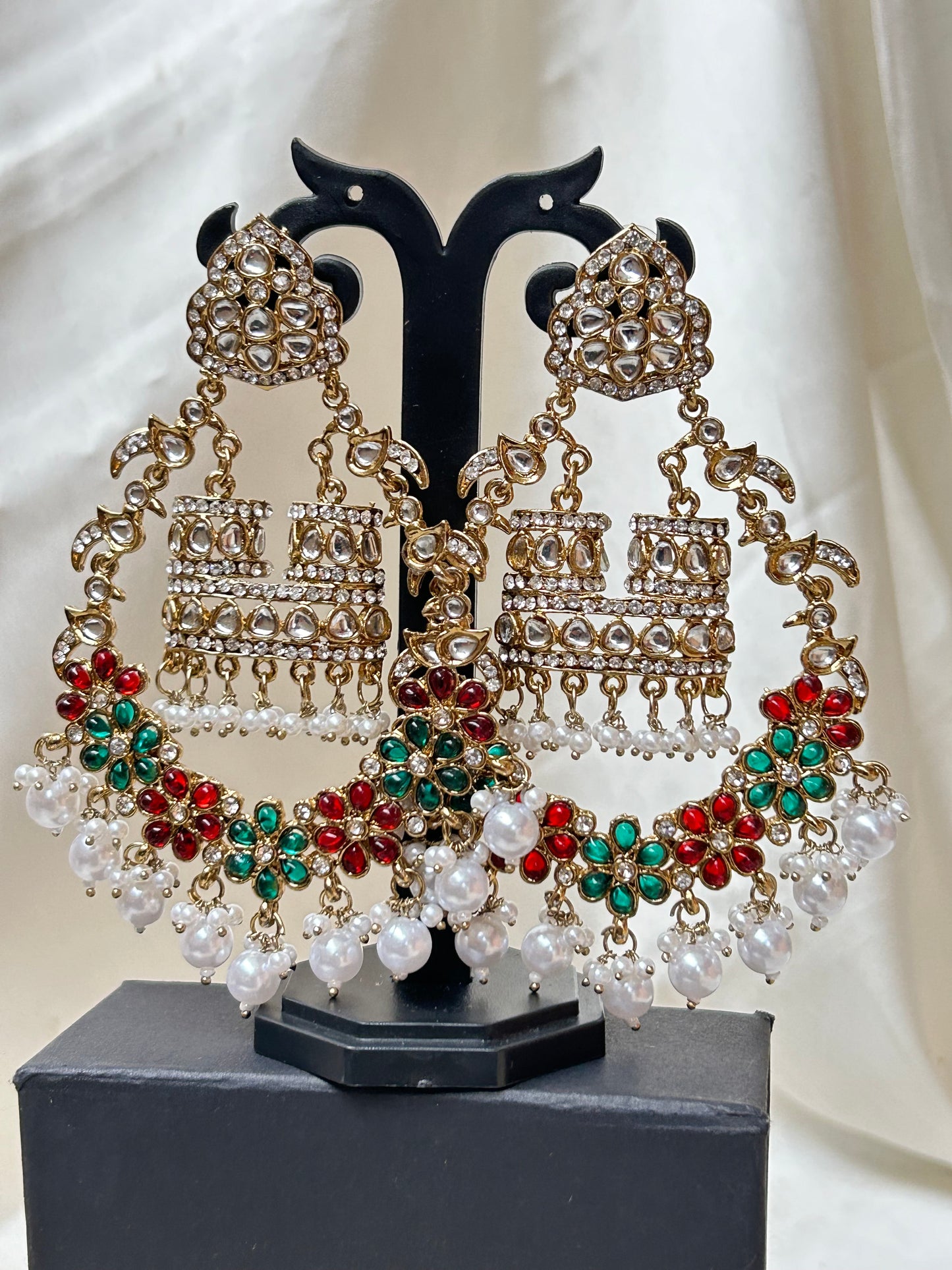 Tanisha  green and red Chandbali