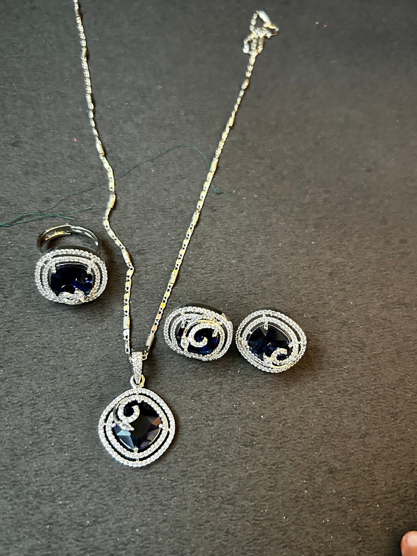 Khwaish navy pendant set with ring
