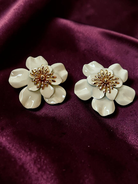 White Enamel Floral Earrings