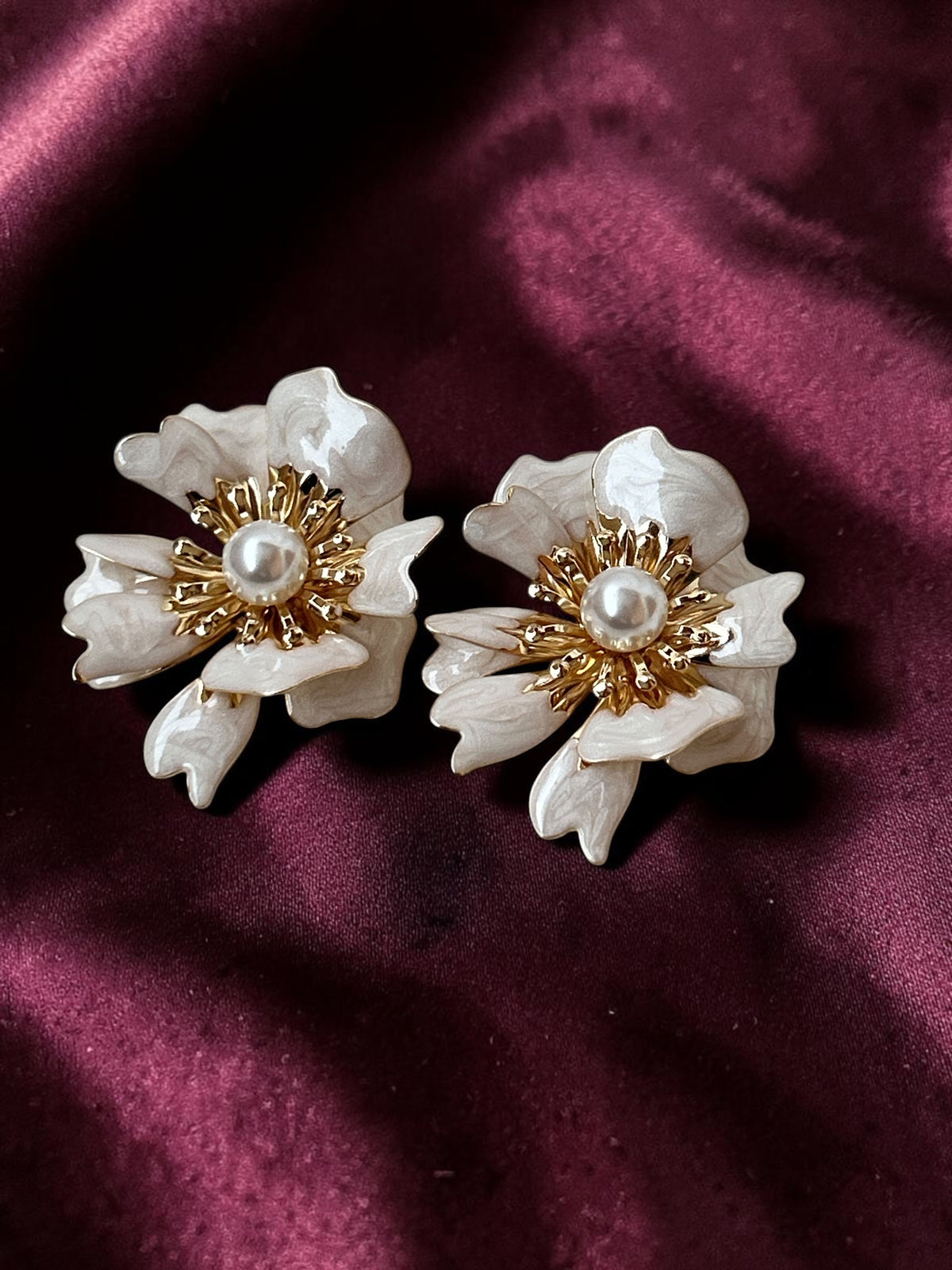 White Floral Earrings