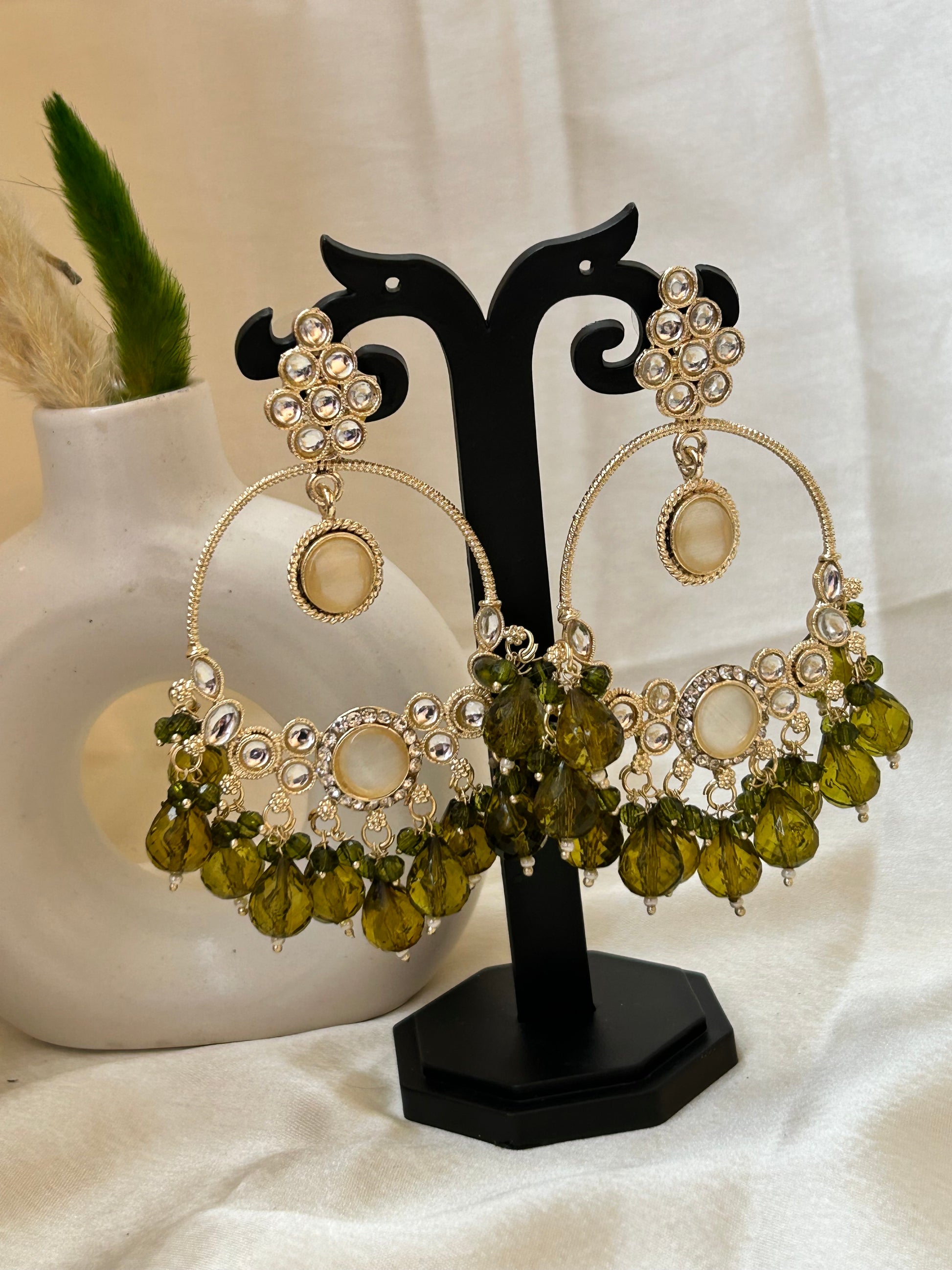 green chandbali earrings