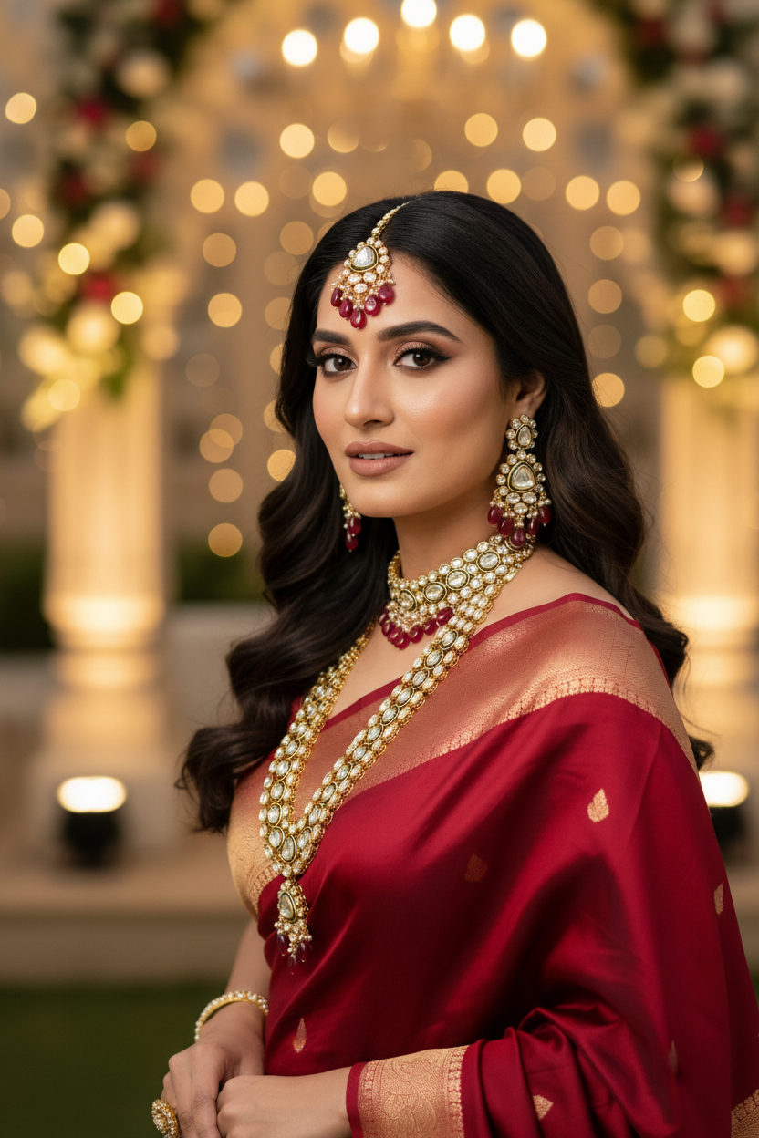 Palak red rani haar with tika