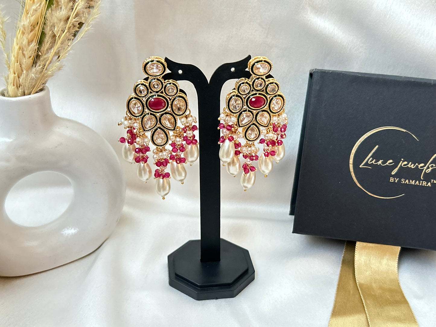 natasha pink rani haar ,long necklace,kundan necklaceset